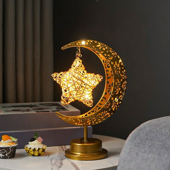 Ramadan Lights, Ramadan Decorations, Eid Mubarak Decorations, Lunar Lamp, Lights for Bedroom, Star Night Light, Battery Operated Table Lamp(Rattan Star)
