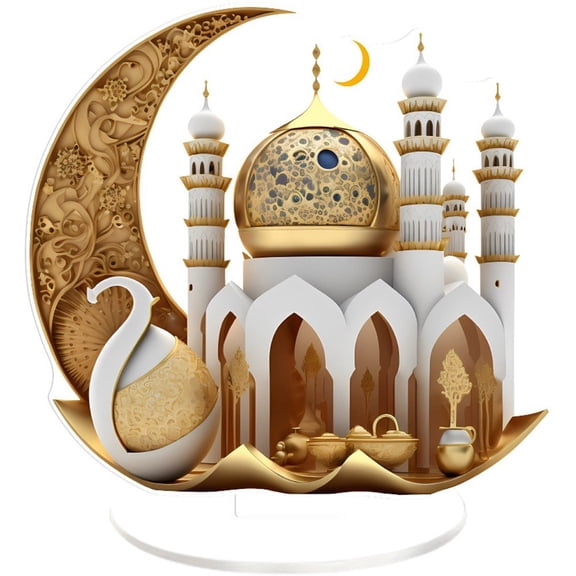 Ramadan Moon Castle Ornament Acrylic Desktop Ornament 2D Eid Mubarak Decor Islamic Muslim Party Festival Decorations
