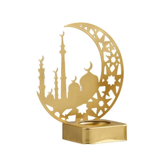 Ramadan Moon Shape Tealight Candle Holder, Eid Mubarak Islamic Crescent Table Centerpiece, Abu Dhabi Mosque/Islamic Church Decorative Ornaments for Hololiday Dining Party Decor