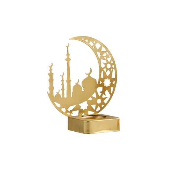Ramadan Moon Shape Tealight Candle Holder, Moon Hollow Star Ornament, Candlesticks Home Decorations, for Holiday Dining Party Decor