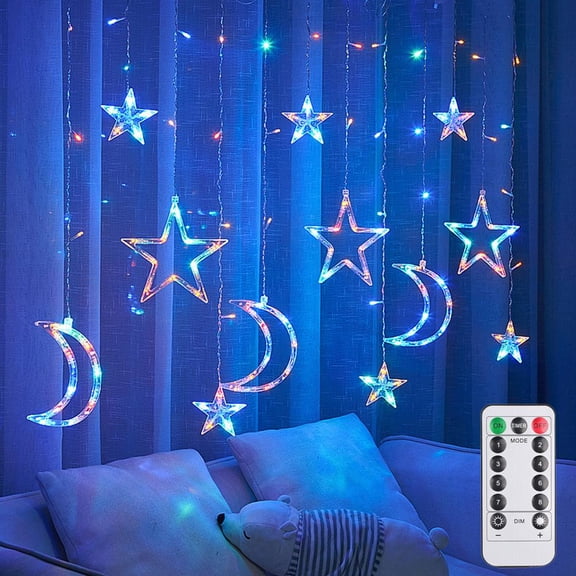 Ramadan Moon and Star Curtain String Lights – 120 LED Decorative Fairy Lights for Indoor Festive Ambiance