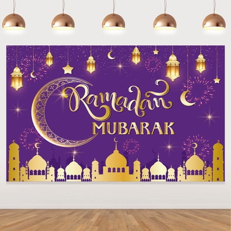 Ramadan Mubarak Backdrop Purple Gold Eid Party Background Decorations Muslim Islamic Festival Home Celebration Supplies Eid Mubarak Photo Background