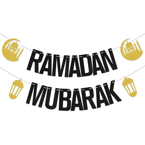 Ramadan Mubarak Banner Ramadan Decorations Happy Ramadan Banner Eid Festival Party Decorations Muslim Party Decor Supplies Black