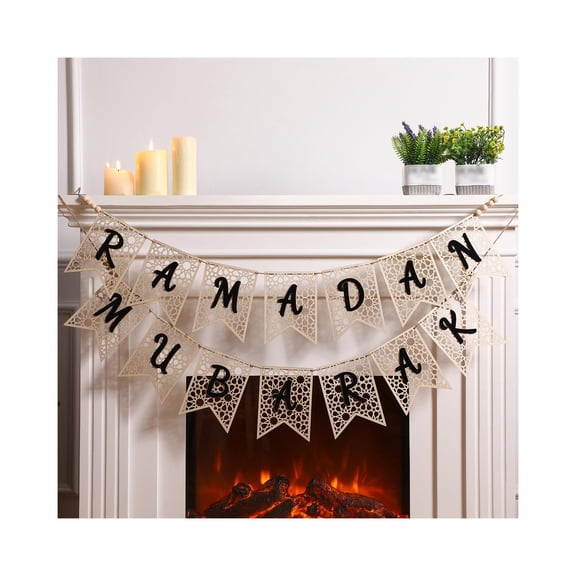 Ramadan Mubarak Banner, Wooden Eid Decoions, ic Bead Garland, Muslim Party Supplies, Home Fireplace Decor, Indoor Outdoor Festive Ornaments, Beige