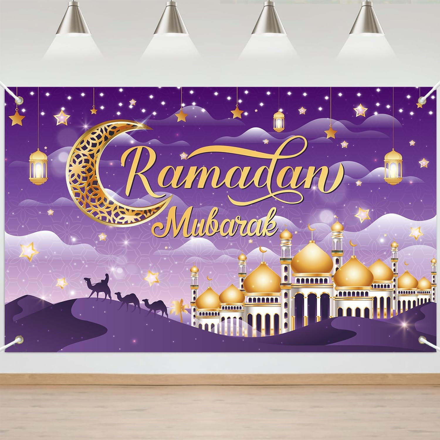 Ramadan Mubarak Banner – 200x110 Cm, Stoff, Mit Aufhängeband – Für Muslimische Feste, Partys & Foto-Hintergrund