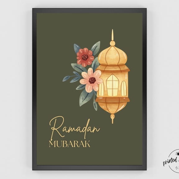 Ramadan Mubarak Poster, Ramadan Home Decor, Islamic Wall Art, Unframed Paper Poster 8x10in