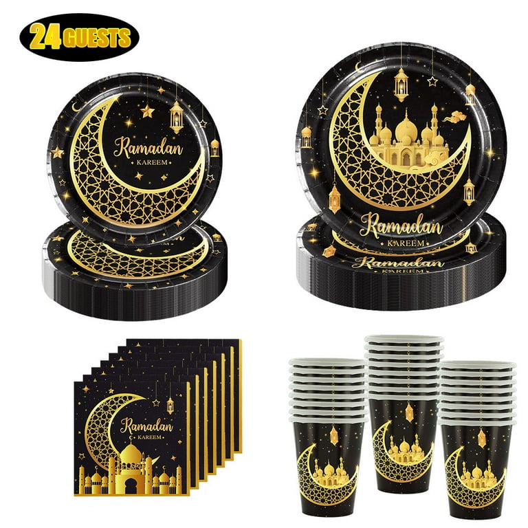 Ramadan Mubarak Tableware Set Eid Mubarak Paper Plates and Napkins