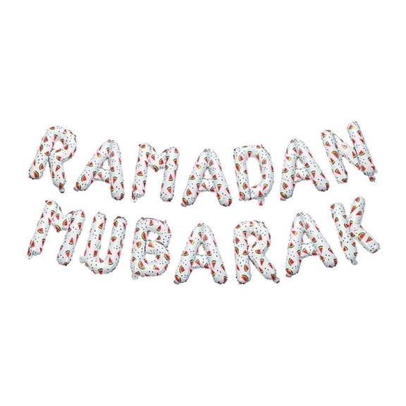 Ramadan Mubarak Watermelon Foil Letter Balloons Hanging Decoration (White Color)