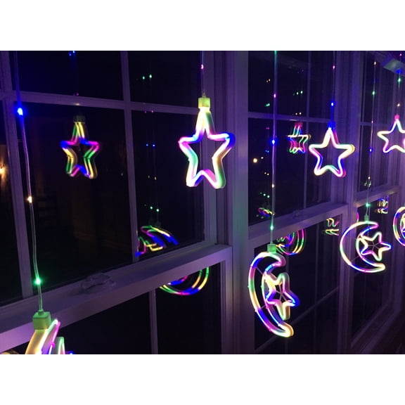 Ramadan Neon Curtain Lights Moon Star Ramodhan String Festival Bright Stars Lights LED Light Iftar Decoration Lights Perfect for Home Office Nursery Decorations (LED(Red/Blue/Green))