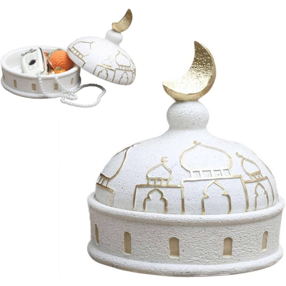 Ramadan Resin Statue Decor - Islamic Mosque and Crescent Moon Ornament, 6.3 x 5.7 Inch Home Office Decoration for Ramadan Eid, Middle Eastern Style Sculpture(1Pcs, B)