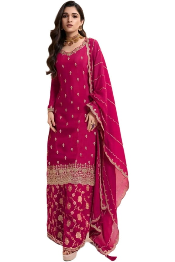 Ramadan Special Indian Shalwar Kameez Suits Bollywood Designer Ready to Wear Palazzo Dresses ( Pink, XL - 44 )