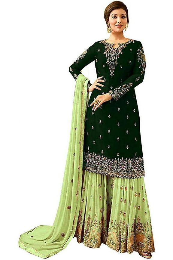 Ramadan Special Pakistani Designer Salwar Kameez Suits Indian Sharara Plazzo Dress ( Green, 4XL - 50 )
