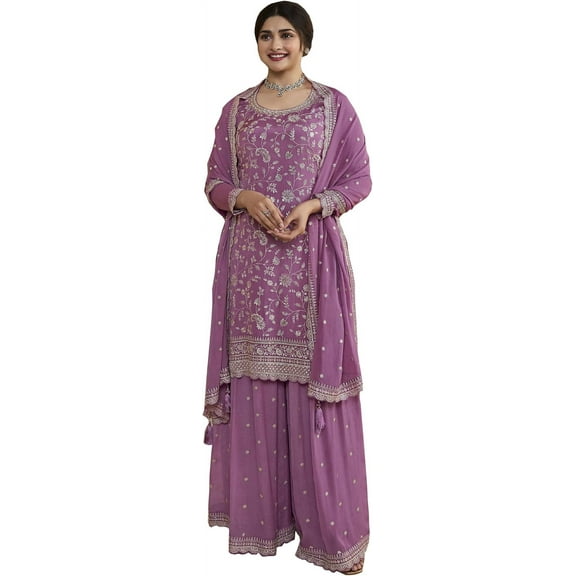 Ramadan Special Pakistani Shalwar Kameez Suits Indian Designer Plazo Outfits ( Lavender, 3XL - 48 )