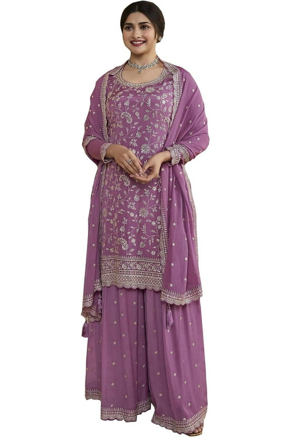Ramadan Special Pakistani Shalwar Kameez Suits Indian Designer Plazo Outfits ( Lavender, 5XL - 52 )