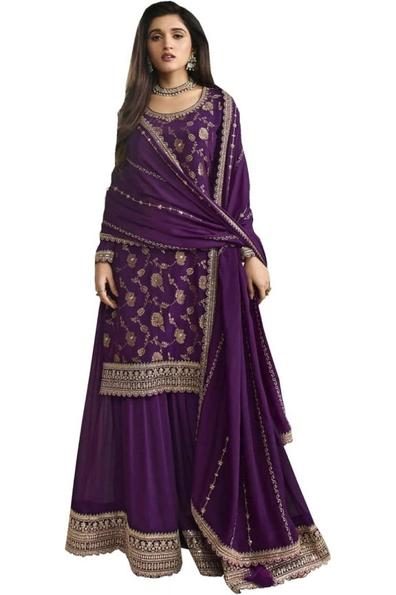 Ramadan Special Party Wear Indian Designer Salwar Kameez Suits Pakistani Plazo Dress ( Purple, 3XL - 48 )