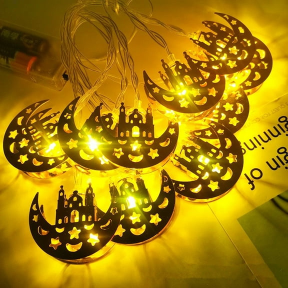 Ramadan String Lights, 5.4 Ft 10 LEDs Star Moon Castle Metal String Lights Ramadan Kareem Eid Al Adha Decoration for Home Eid Party