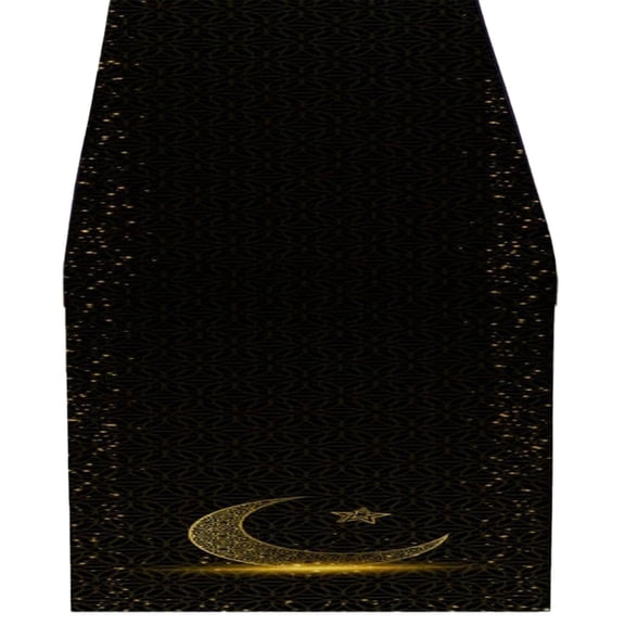 Ramadan Table Runner with Golden Moon and Stars, Bling Bling Home Decor for Kitchen Dining Table, Eid Mubarak Party Supplies, Indoor Outdoor Holiday Farmhouse Decoration