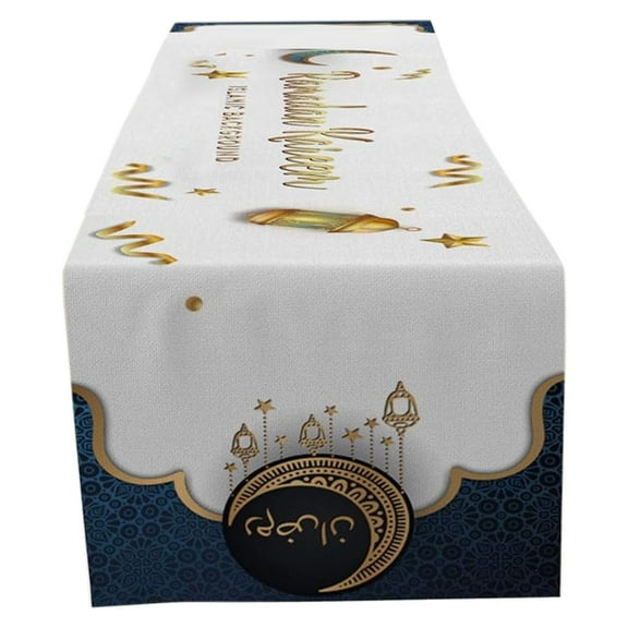 Ramadan Table Runner with Golden Moon and Stars, Bling Bling Home Decor for Kitchen Dining Table, Eid Mubarak Party Supplies, Indoor Outdoor Holiday Farmhouse Decoration