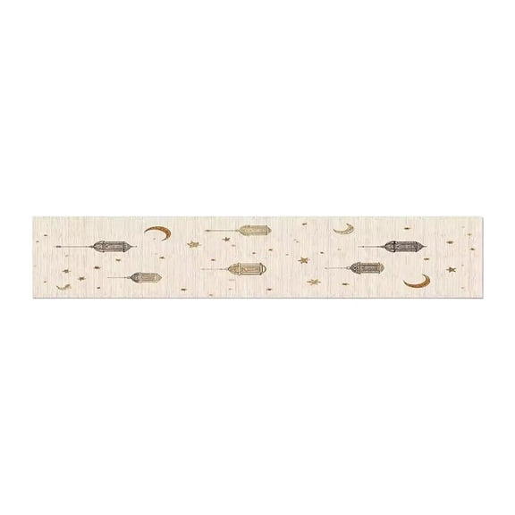 Ramadan Table Runner, Polyester Table Decor with Star and Moon Design, Waterproof and Easy Clean for Holiday Party Home Celebration