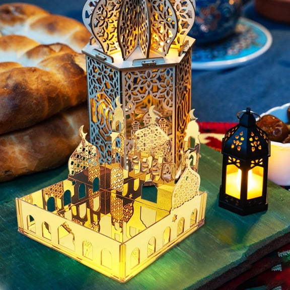 Ramadan Tray Eid Mubarak Serving Tray Hollow Palace Acrylic Mirror Tray Fruit Plate Tableware Dessert Platters Candy Dish Storage Container DIY Display Holder Ramadan Decor