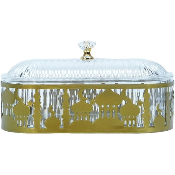 Ramadan Tray with Lid Eid Mubarak Dinner Plate Tray Ramadan Serving Tray Muslim Islamic Dessert Trays Tableware Dessert Metal Platters Storage Container Candy Pastry Dessert Display Holder