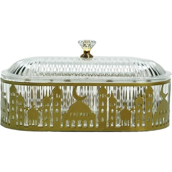 Ramadan Tray with Lid, Eid Mubarak Dinner Plate Tray Ramadan Serving Tray Elegant Middle Eastern Design for Eid Celebrations and Festive Gatherings