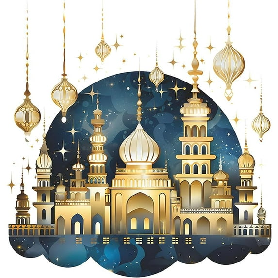 Ramadan Wall Decals Eid Mubarak Wall Stickers Islamic Muslim Ramadan Kareem Castle Star Window Clings Decor for Home Living Room Bedroom Decor