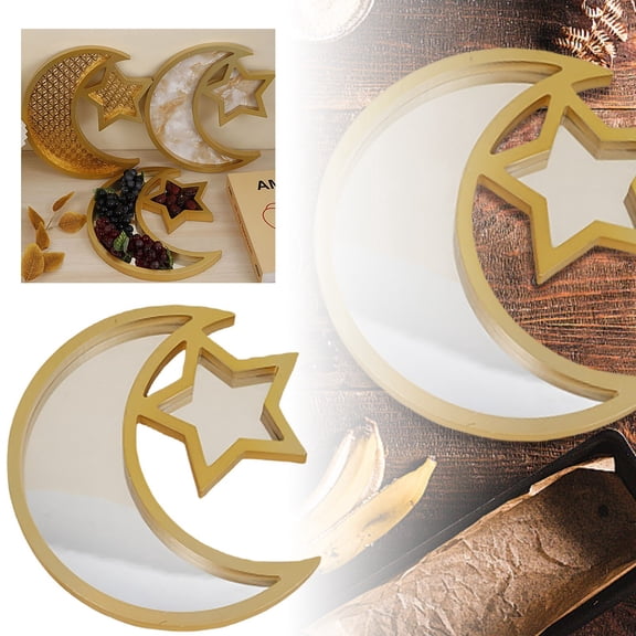 Ramadan Wooden Serving Tray - Moon Star Eid Mubarak Tableware for Dessert, Pastry, and Snack Display, Party Decor, and Home Tableware