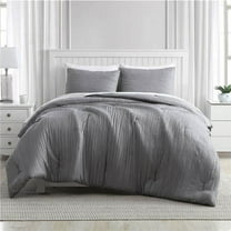 RT Designers Collection Greenport Crinkle Bed Comforter Set, Grey - King - 3 Piece