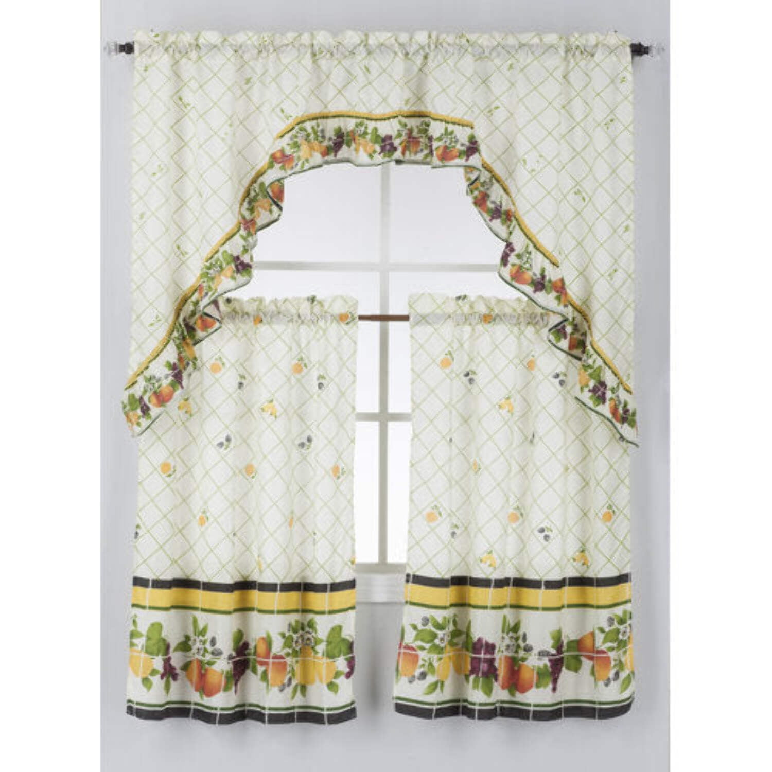 White Polyester Fruit Medley Kitchen Curtain Set