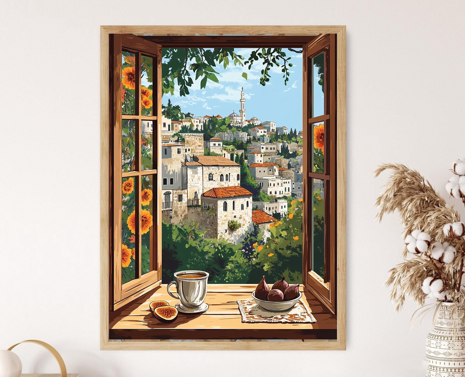Window Motivs Ramallah Window Art Print, Hilltop View, Traditional Motifs Poster ...