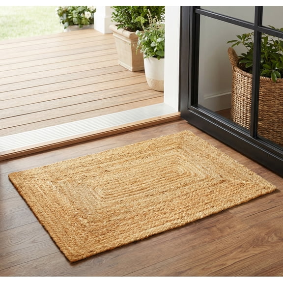 Ramanta Home Jute Braided Rug 2'x3' - Natural, Farmhouse Boho Entryway Rug