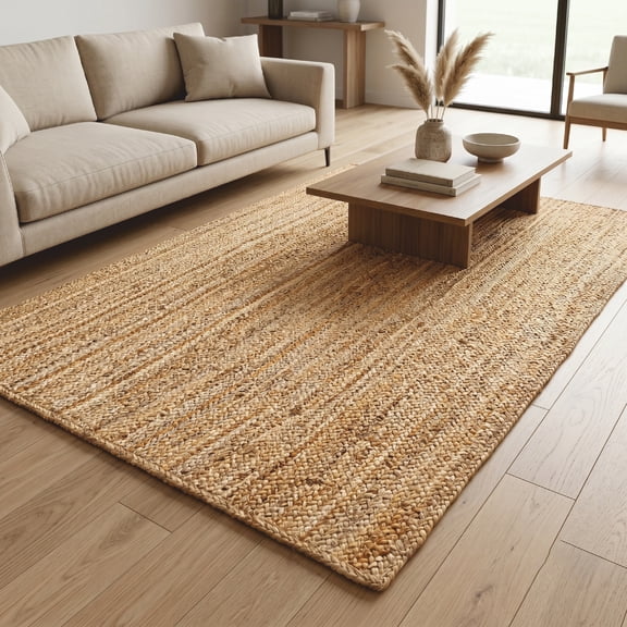 Ramanta Home Jute Braided Rug 4'x6' - Natural, Farmhouse Boho Area Rug