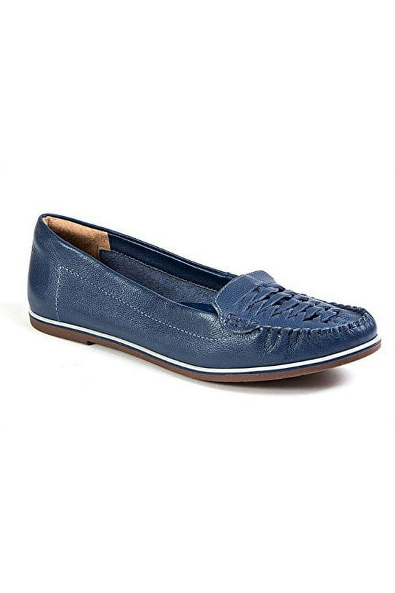 1581101 Made In Brazil Leather Woven Moc Loafer (Indigo, 37)