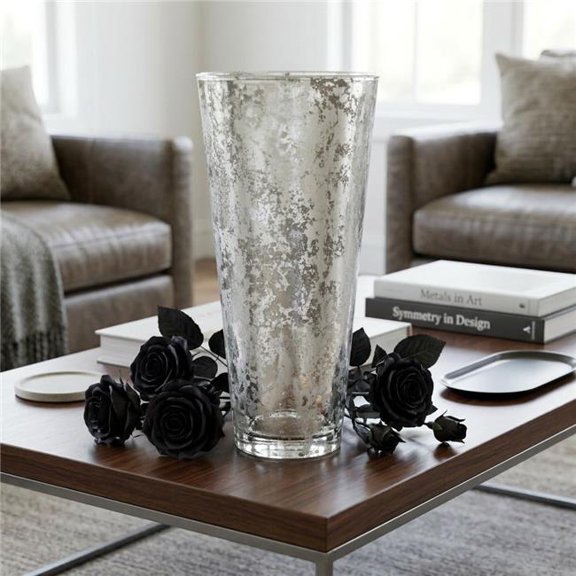Ramart Studio Glass R1822-6 Iris Silver Marble Gilded Vase - 12 in.