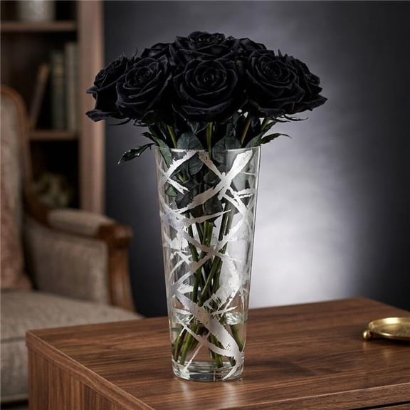 Ramart Studio Glass R1822-8 12 in. Iris Silver Marble Gilded Vase