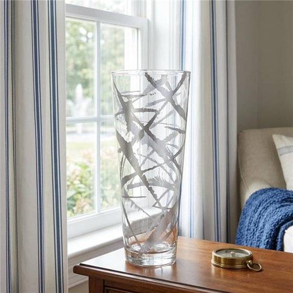 Ramart Studio Glass R1824-8 16 in. Iris Silver Marble Gilded Vase