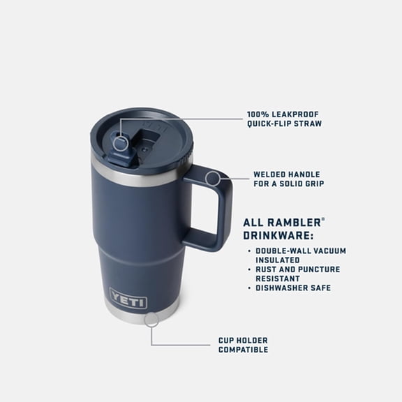 Rambler 20 oz Travel Mug with Flip Straw Lid – Stainless Steel, Vacuum Insulated, Leakproof, Cup Holder Friendly