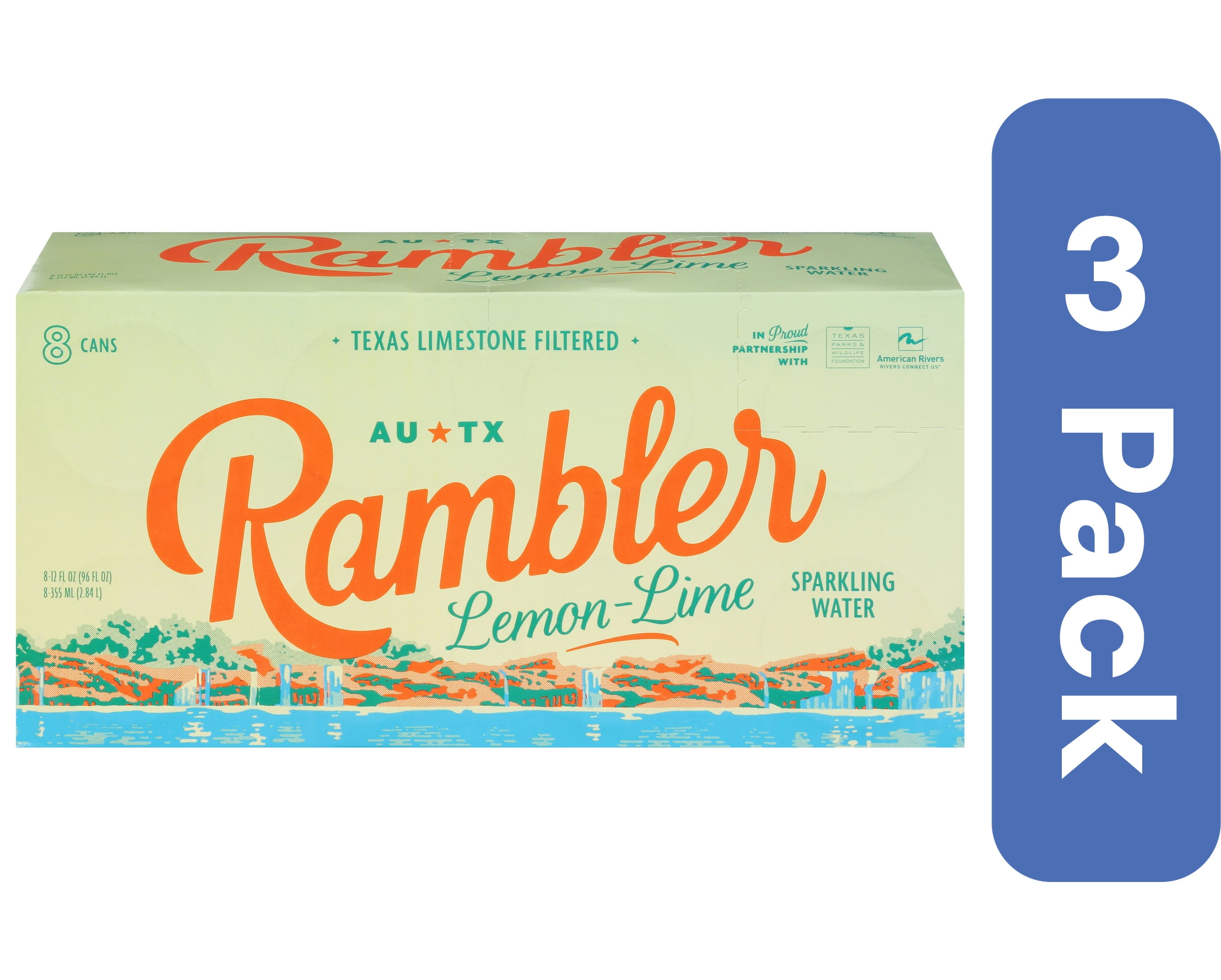 (Pack Of 3) Rambler Lemon Lime Sparkling Water 8 Pack 96 Fl Oz