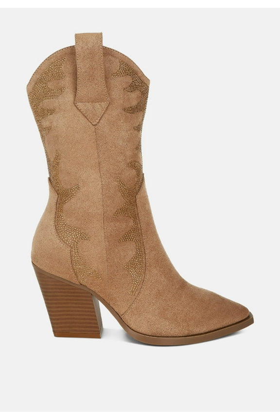 Rambler Rhinestones Embellished Calf Boots