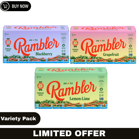 Rambler Sparkling Water Blackberry,Grapefruit, Lemon-Lime 12 fl oz 24 cans pack of 3