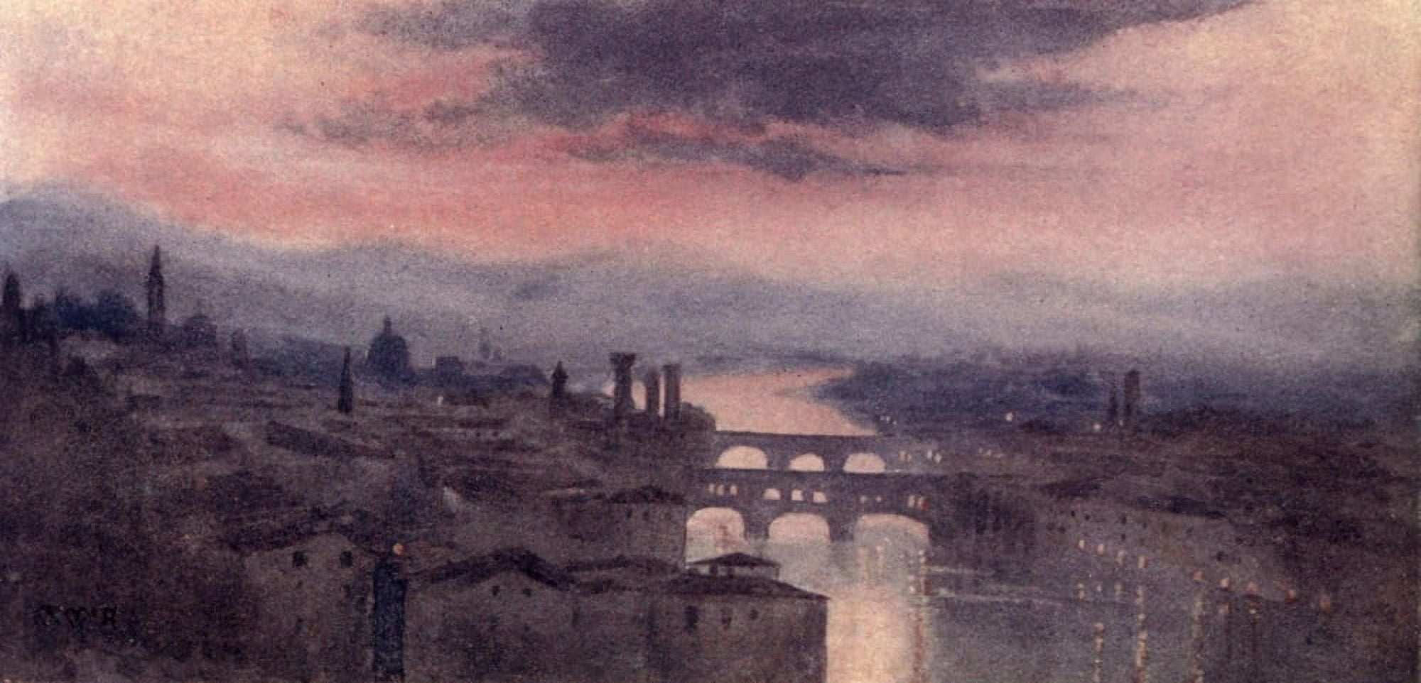 Rambles in Florence 1912 Evening from Piazzale Michelangelo Canvas Art - Rose McAndrew (18 x 24)