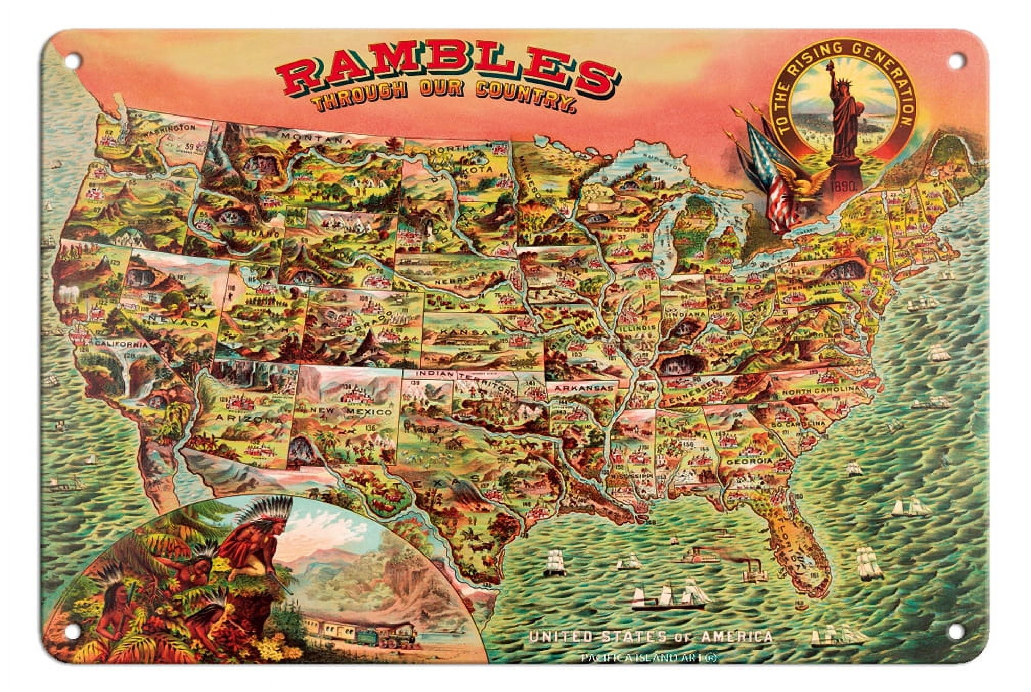 Rambles through our Country Map - Rambles Through Our Country Map Of The United States 1890s Vintage Pictorial Map 8 X 12 Inch Vintage Metal Tin Sign 0fff49c0 4589 4a25 A5d5 73b69492dba3.318d02cc46e00a35b4f192823f4d2904 
