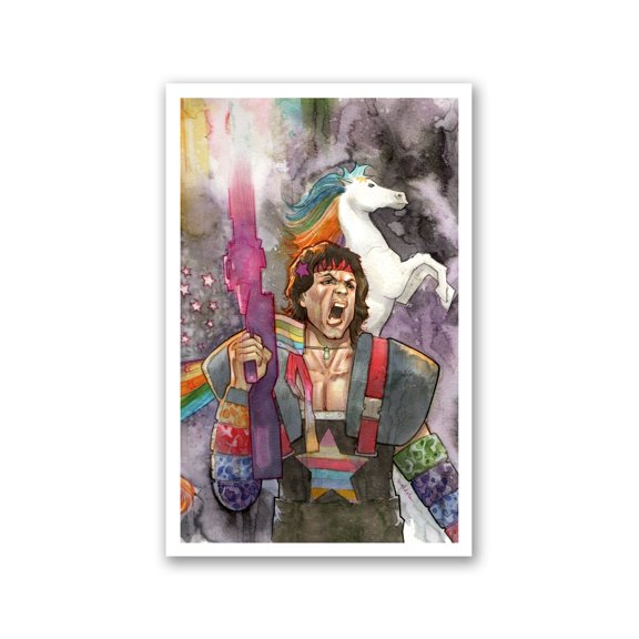 Rambo Brite Watercolor Poster, 1980s Pop Culture Mashup Wall Art Print