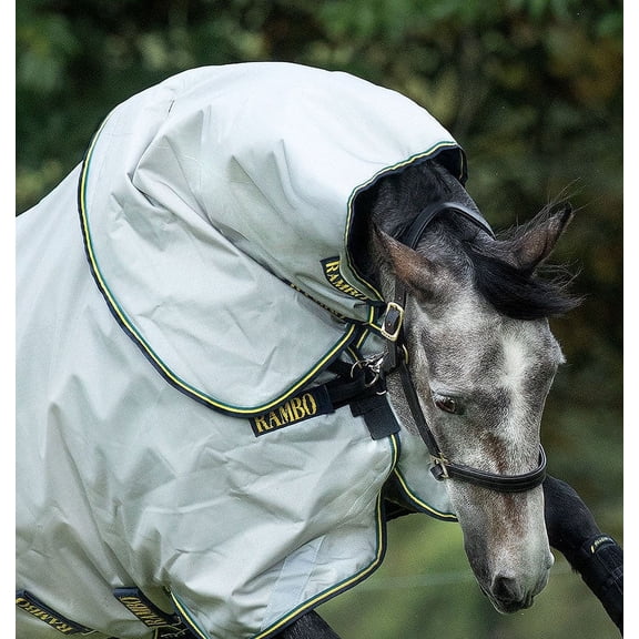 Rambo Duo Turnout Hood (100g Medium-Lite), Grey (Teal/Gold/Navy Trim), Size: X-Large