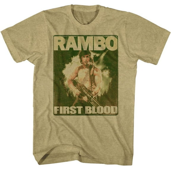 Rambo Poster Khaki Heather Adult T-Shirt