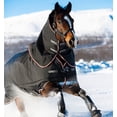 thumbnail image 1 of Rambo Supreme 1680D Turnout Blanket (420g Heavy, 250g Hood), Black (Orange Trim), Size: 69, 1 of 2