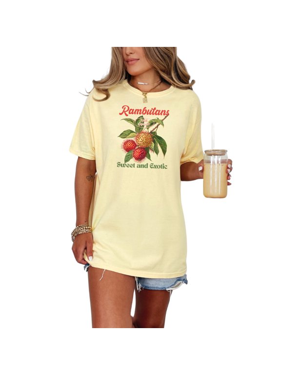 Rambutans fruit graphic tee, sweet and exotic illustration, 100 percent organic print, unisex casual t-shirt gift, Butter Comfort Colors T-Shirt, Medium