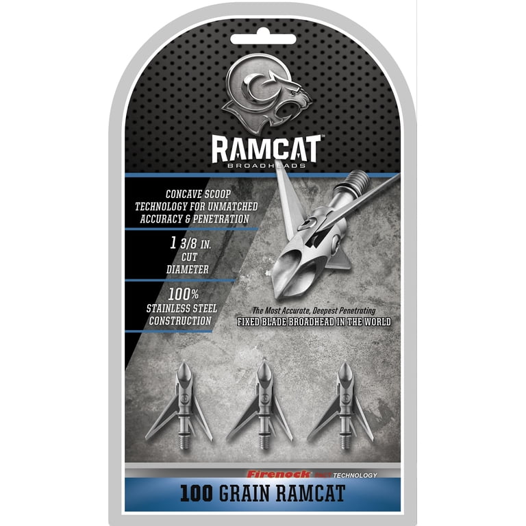 Ramcat Hemoshock Mechanical Broadheads - 100 Grain, 3-Pack, Expandable 2-3/4" Cut, With Air Foil Tech