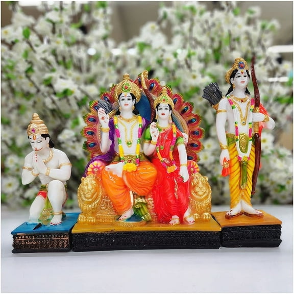 Ramdarbar Statue in Resin Lord Ram, Sita, Laxman & Hanuman Statue Ram Darbar Idol Hindu God Family Religious God Statue Ram Family Figure Ram Bhagwan Parivar for Temple Decor Gift - AtoZ India Cart